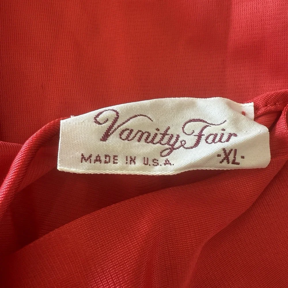Vanity‎ Fair Vintage Nightgown Red Midi Floral Appliqué Sz XL Sexy Lingerie USA
